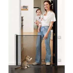 Retractable Mesh Pet Gate, Extra Tall 31'' Adjustable Width Up to 51/43 Inches for Doorways Stairs Hallways, Indoor Outdoor Dog Safety Barrier Net Panel (Black 51'' Width)