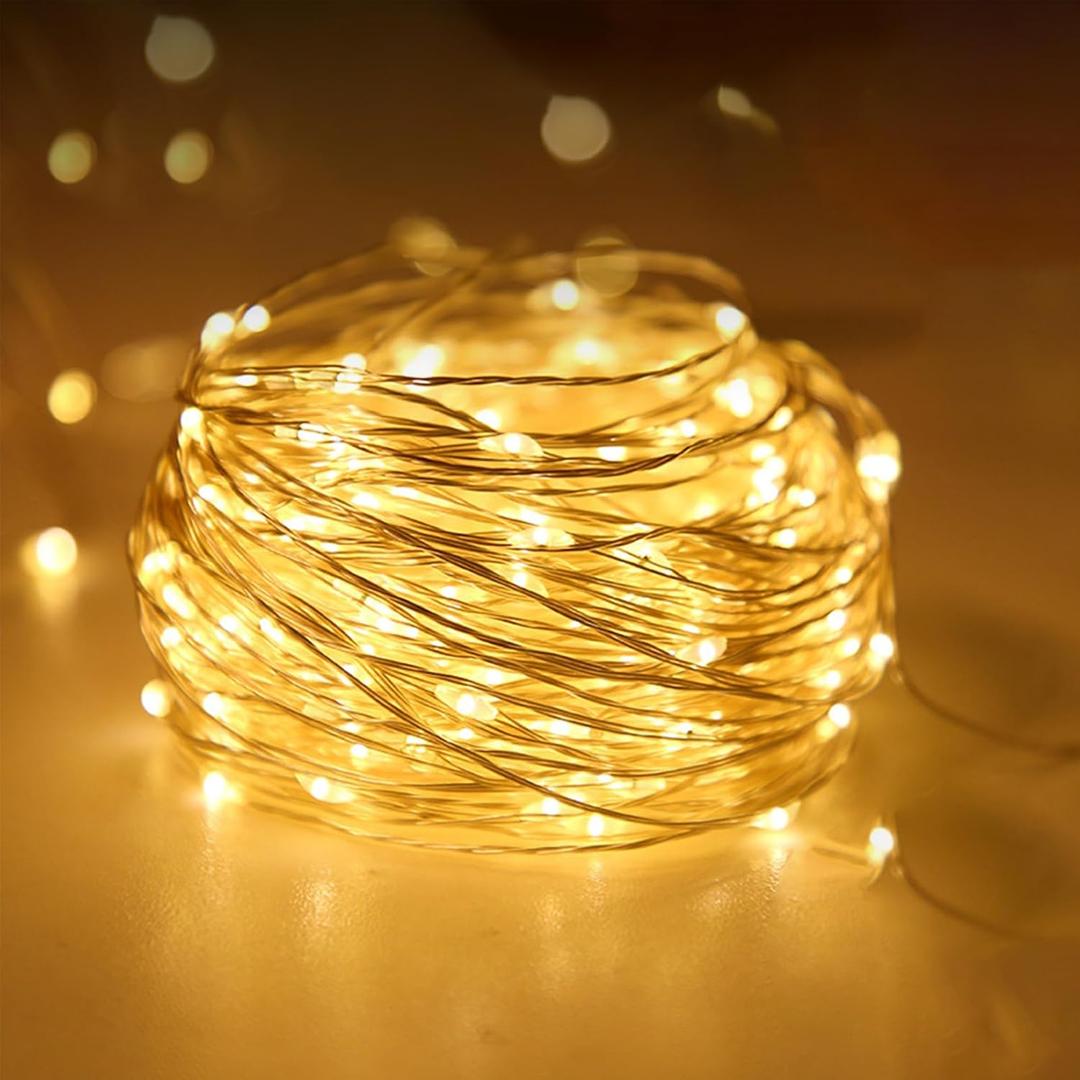 Timer Led Fairy Lights,1 Pack Mini Battery Powered Silver Wire Starry Tiny String Light, Battery Operated Micro Lights for Bedroom, Christmas, Parties, Wedding, Centerpiece, Decoration (5m/16ft Warm White)