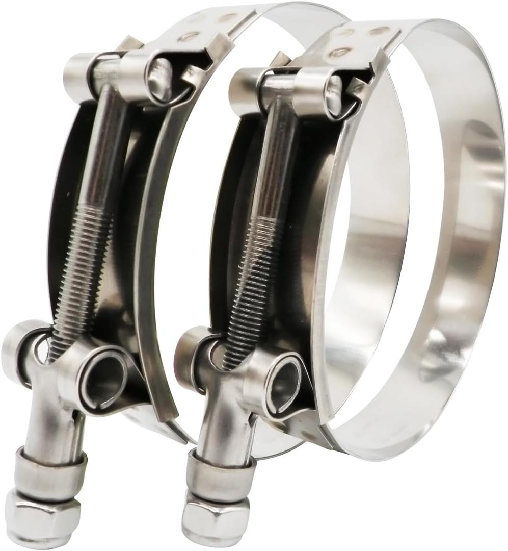 3.75" T Bolt Hose Clamp Stainless Steel - Working Range 100mm - 108mm for I.D. 3.75" Hose with 3mm - 6mm Wall Thickness, Roadformer T-bolt Clamp Featured to Provide Reliable Sealing Force, 2 Pack