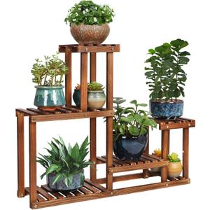 Pine Wood Plant Stand Indoor Outdoor Multi Layer Flower Shelf Rack Higher and Lower Plant Holder in Garden Balcony Patio Living Room (4 Tiers )