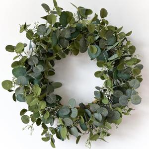 Eucalyptus Wreaths for Front Door 24", Handmade Green Leaves Wreath for Summer, Spring and All Seasons, Greenery Floral Wreath for Wall and Outside
