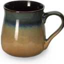 ECODECO Large Pottery Coffee Mug 24 Oz  Oversized Ceramic Cup with Big Handle  1 Pcs (Blue to Tan)