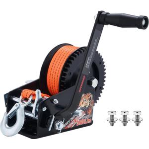 OPENROAD 3500LB Boat Trailer Winch - Heavy Duty Hand Winch with 32 FT Orange Strap, 2-Way Ratchet With 4:1/8:1 Gear - Ideal for Boat, Truck, Trailer, RV, ATV and Jet Ski - Includes Installation Screws