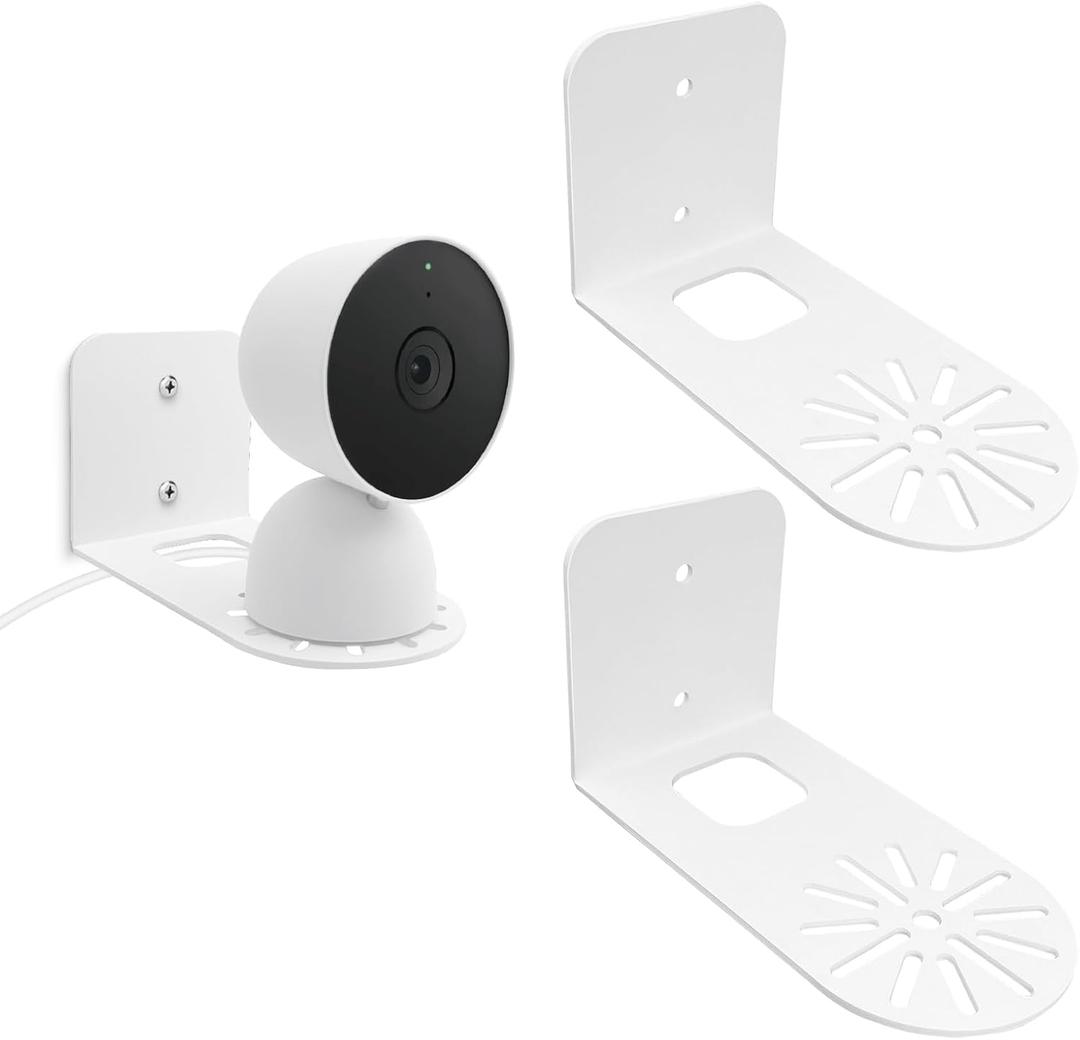 Large Metal Wall Mount Holder fits for Google Nest Indoor 2nd Generation Wired Cam and Ring Cam, Flexible Installation Camera Shelf for Better View Angle Mount on Wall Deck, 2 Pack