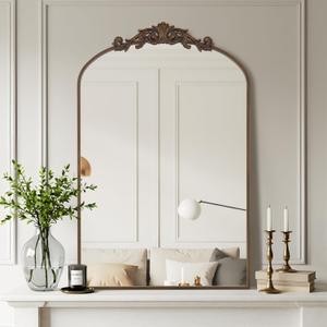 Filigree Arched Wall Mirror 22"x46" Retro Wall-Mounted Mirror with Vintage Ornate Carved Applique Hanging Leaning Antique Home Decor Mirror for Fireplace Living Room Entryway Hallway Bathroom, Bronze