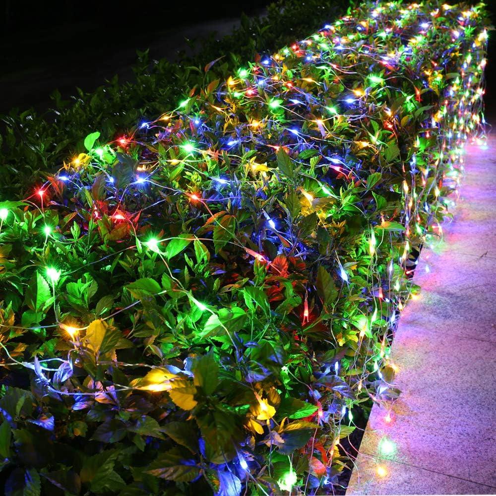 Joomer Christmas Net Lights  12FT x 5FT 360 LED Plugin Mesh Lights, Waterproof with 8 Modes, Timer, Connectable for Bushes, Trees, Garden, Outdoor Christmas Decor (Clear Wire, Warm White)