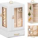 Enthralite Jewelry Box Large for Dresser: Women Necklace Ring Storage Organizer with Compartments - Elegant Earring Holder Display - 360 Rotating Jewelry Organizer with Glass Door