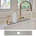 Kitchen Sink Splash Guard- 15.6''x 3.9''Stone Faucet Mat for Kitchen Sink,Quick-Drying Water Absorbing Stone Tray for Kitchen and Bathroom,With Sandpaper and Bottom pads(Gray)