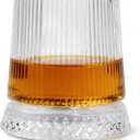 Spinning Whiskey Glass, Crystal Cut Design Rotating Tumbler with Decorative Base (Vertical stripes)