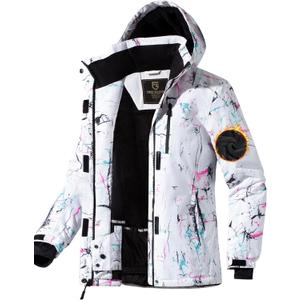 FREE SOLDIER Women's Waterproof Ski Snow Jacket Fleece Lined Warm Winter Rain Jacket with Hood Fully Taped Seams (X-Large, Floral Print)