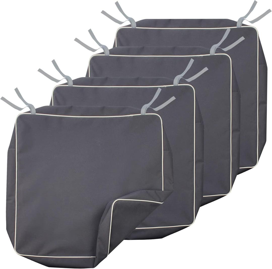 Porch Shield Outdoor Cushion Slipcovers Patio Chair Seat Cushion Covers Set 4 Waterproof Fade Resistant 24 x 22 x 4 inch, Dark Grey