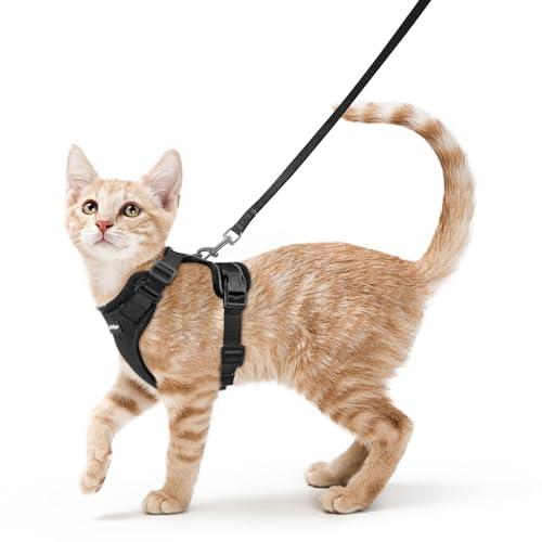 rabbitgoo Cat Harness and Leash Set, Escape Proof Kitten Harness for Safe Outdoor Walks, Soft Breathable Adjustable Vest with Reflective Strips for Kittens and Small Cats, Black, XS