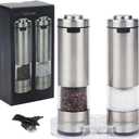 Latent Epicure Electric Salt & Pepper Grinder Set  USB-C Rechargeable Stainless-Steel Mills & Shakers with LED Light, Adjustable Ceramic Grinders & Acrylic Rest Tray