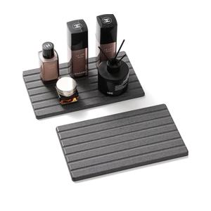 2PCS Water Absorbing Stone Drying Tray Mat for Bathroom Sink & Kitchen Counter Organizer, Quick Dry Dish Soap Dispenser Sponge Holder, Vanity Sink Caddy, Coaster, Dark Gray - 10" x 6"