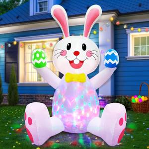 TURNMEON 4FT Easter Inflatable Bunny with Rotating Colorful LED Lights - Waterproof Outdoor Decorations Blow Up Yard Decor for Garden, Lawn, Includes Ground Stakes & Sandbags