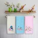 3 Pcs Bird Decorative Hand Towels for Bathroom 100% Cotton Embroidered Farmhouse Bathroom Decor 14 x 29 Inch Cherry Bluebird Blossom Hand Towel Gift for Kitchen (Pastel Color)
