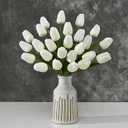 2 x Yastouay 12-Pack White Tulips Artificial Flowers, Real Touch Latex Faux Tulips with Large Full Buds, Lifelike Vibrant Fake Tulips Bouquet for Spring Wedding Home Dcor, Table & Party Centerpiece