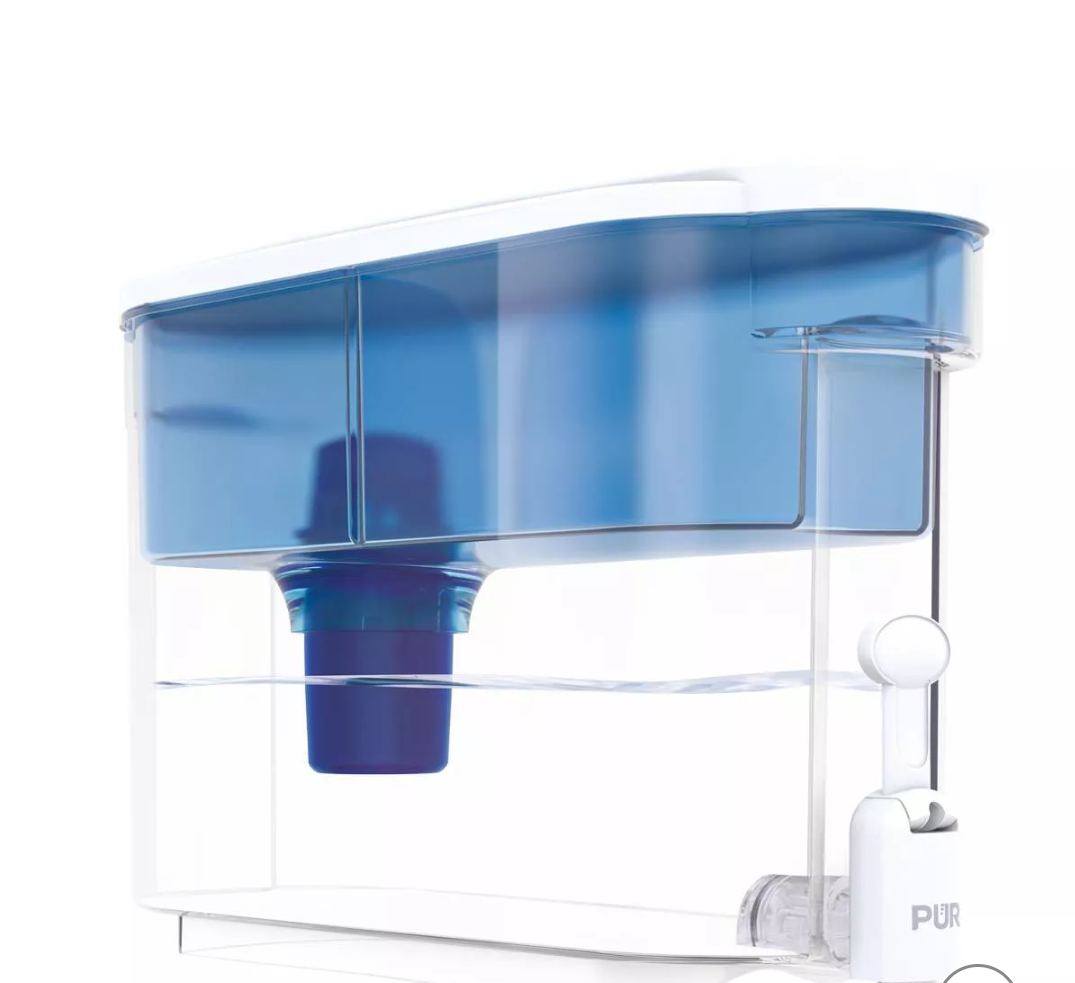 PUR Classic 30-Cup Water Dispenser Filtration System - Blue/White: BPA-Free, Filters Chlorine & Mercury, 40-Day Filter Life