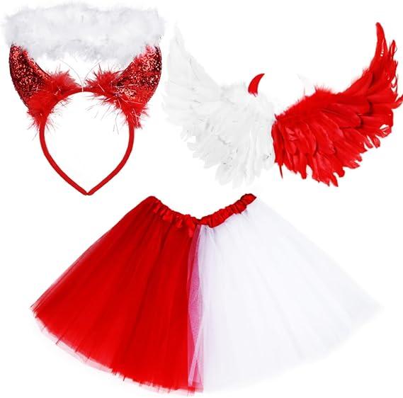 Kavoc 6 PCS Devil and Angel Dual Costume for Women Girls Half Angel Half Devil Costume for Halloween Party Dress Up