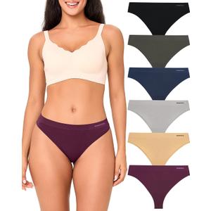 BAMBOO COOL Women's Thongs Seamless Moisture-Wicking Breathable Underwear High Stretchy Mid Waisted Panties Tagless 6 Pack (S)