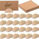 24 Pcs Wooden Table Number Stands Wedding Table Name Holder Semicircular Design Place Card Holders with 24 Pcs Tented Cards for Retail Shop Wedding Party Events Decoration (Wood Color)