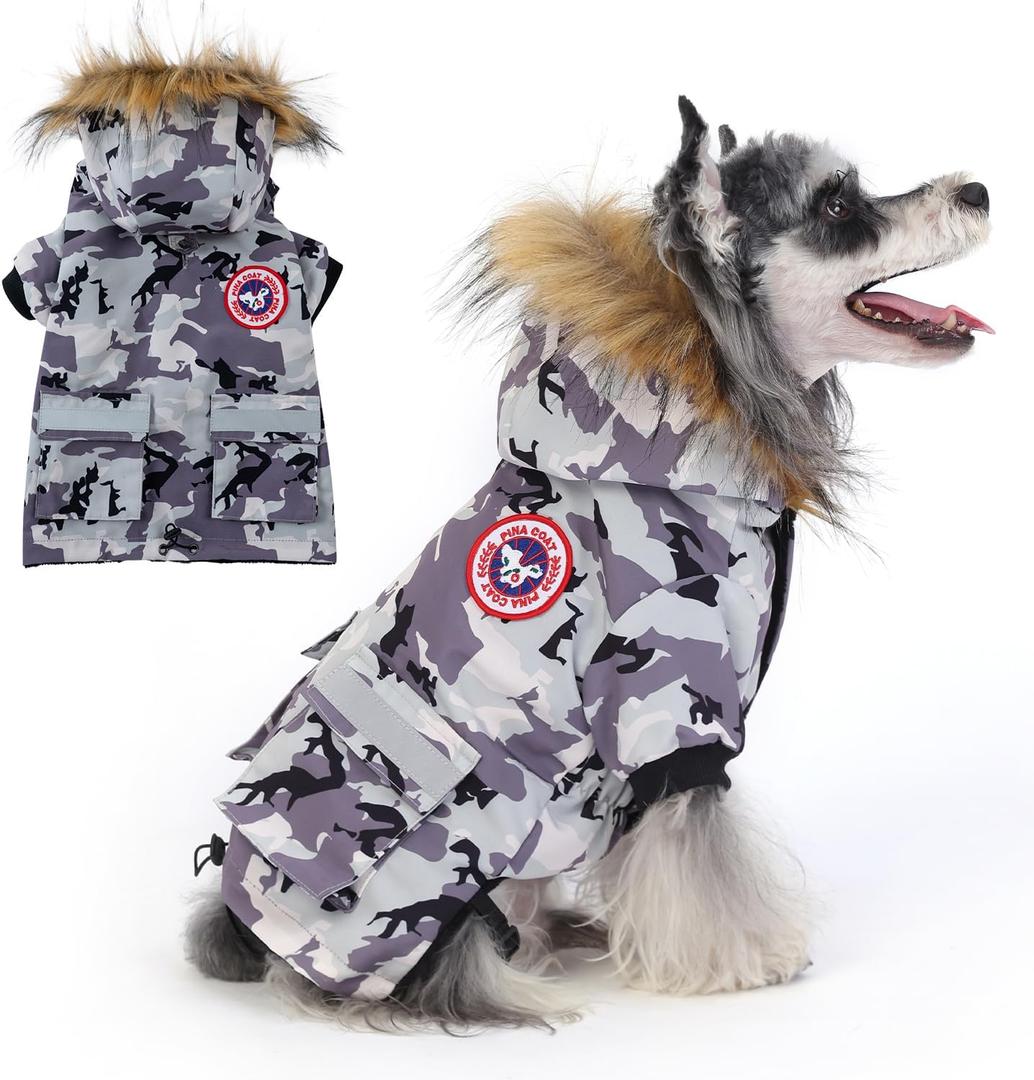 PINA Dog Coats for Small Dogs, Waterproof Dog Jacket (S(Chest 17.7"), White Camo)