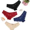 Avidlove Women Floral Lace Panties Sexy Hipster Underwear Cheeky Bikini Panties V-Shape Waistband Tangas (Medium, 4 Pcs-3)