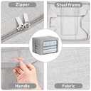 2 Pack Clothes Storage Bins Stackable Metal Frame Storage Box Foldable Linen Fabric Organizer with Carrying Handles and Clear Window (Light Gray, 15.7x 11.8x 7.8Inch)