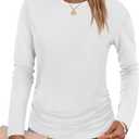 Tankaneo Womens T-Shirts Summer Long Sleeve 2025 Crew Neck Blouse Dressy Casual Ruched Slim Fit Trendy Tops (White, L)