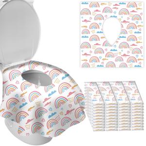 DEEKI 60 Pack Toilet Seat Covers Disposable, Safe No-Slip Waterproof for Kids Toddlers Use in Potty Training Public Restrooms Toilets, Portable Clean Covers for Adults Travel - Rainbow (40 Count)