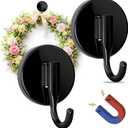 Magnetic Wreath Hangers for Front Door, 2-Pack Heavy Duty Magnetic Wreath Hooks for Metal Doors and Single-Pane Glass, No Drilling, No Adhesive, Indoor Outdoor Seasonal Decor, Reusable Holder, Black