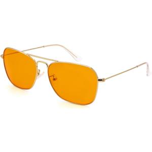 IOHLNG Square Aviator Sunglasses for Women Men Polarized Pilot Military Square Shades Classic Vintage Metal Sun Glasses (Polished Gold Frames + Dual Ar 99.99% Blue Light Blocking Amber Orange Lens)