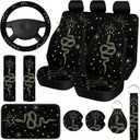 Riakrum 15 Pcs Boho Celestial Snake Seat Covers Full Set Thick Car Front and Back Steering Wheel Cover Seatbelt Strap Armrest Pads Cup Mat Wrist Strap Key Chains for Auto Truck