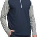M MAELREG Quarter Zip Pullover Men Moisture Wicking Micro Fleece Performance Raglan Collarless Golf Sweatshirts for Men (X-Large, Blue)