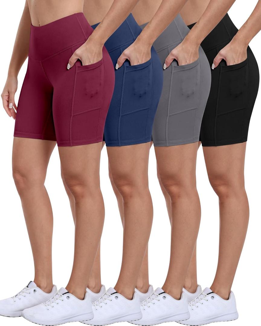 ATHVOTAR Biker Shorts Women with Pockets - 3"/5"/8" High Waisted Workout Spandex Tummy Control Gym Running Yoga Shorts (XX-Large, Black/Gray/Navy/Burgundy)