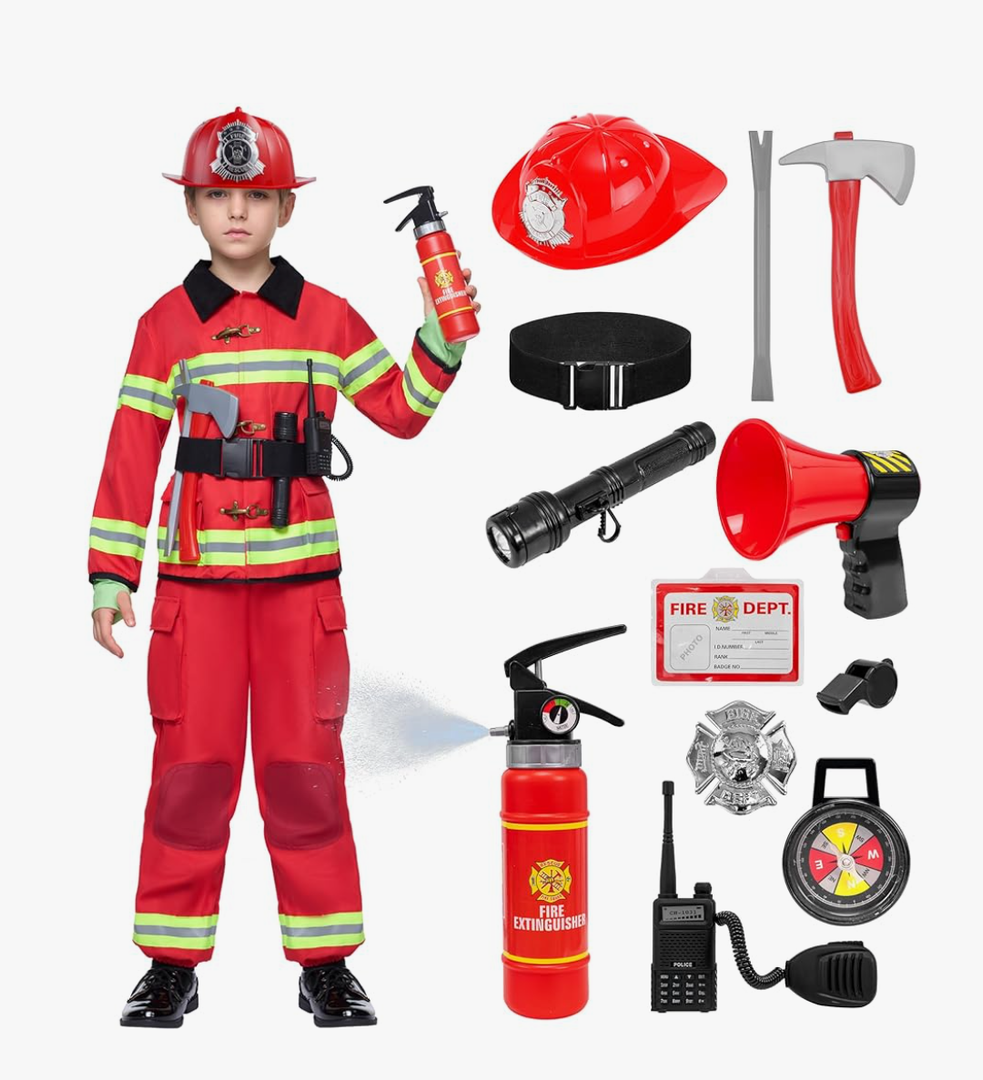 Spooktacular Creations Halloween Boys Fireman Costume, Firefighter Costume for Kids, Toddler Fireman Jumpsuit for DressUp, S