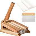 Wooden Tortilla Press with 50pcs Parchment Paper & Stainless Steel Dough Scraper, Large Mexican Square Flour Tortillera Presser Homemade for Tortillas Roti Burrito, Tacos, Pataconera, 8 inch