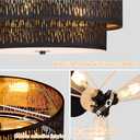 Modern Black Linen Drum Semi Flush Mount Ceiling Light with Pierced Design, Perfect Lighting Fixture for Bedroom, Dining Room, Kitchen, Living Room, or Hallway Chandelier Lamp