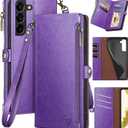 XcaseBar for Samsung Galaxy S22 Plus Wallet case with Zipper Credit Card HolderRFID Blocking, Flip Folio Book PU Leather Phone case Shockproof Cover Women Men for S22 Plus case Purple