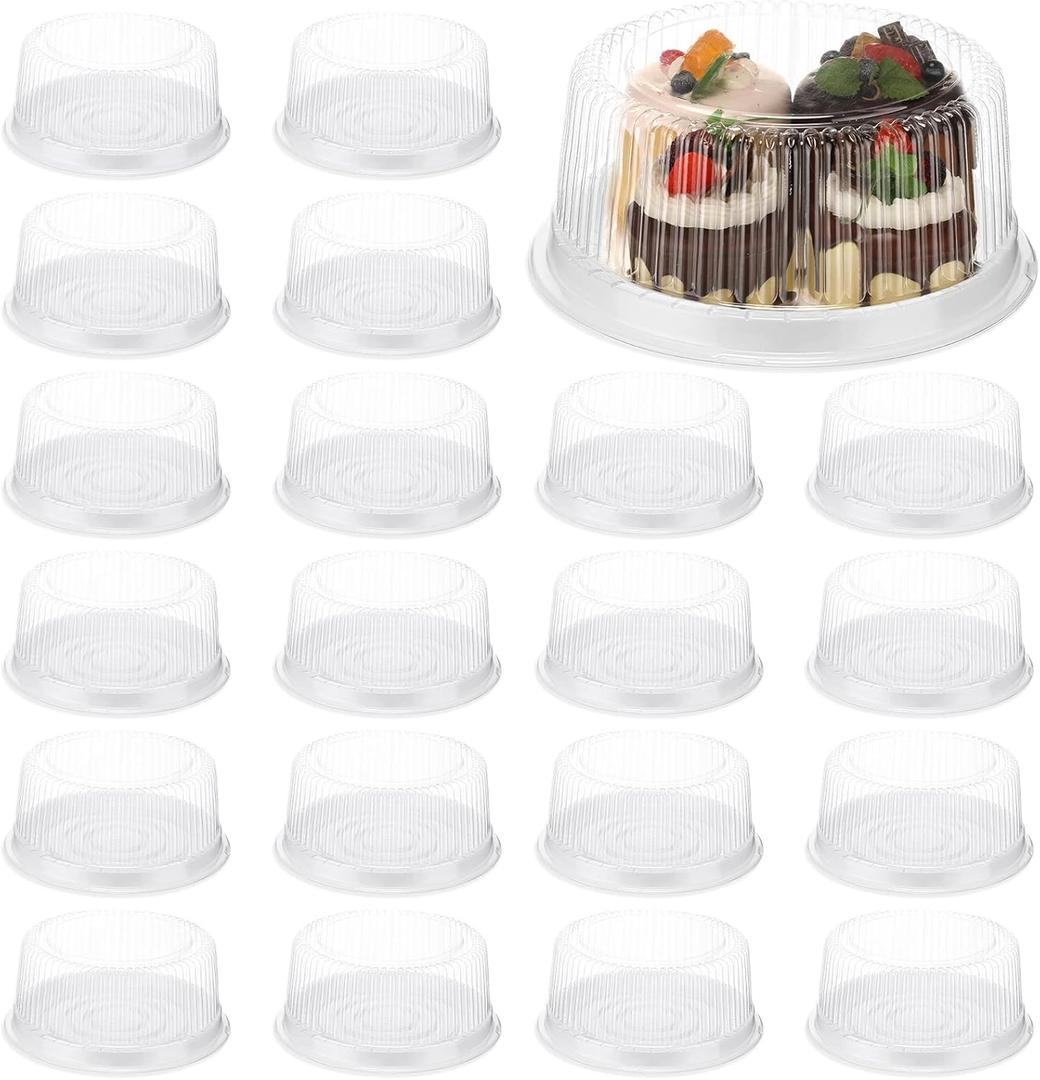 24 Pieces 8 Inch Disposable Cake Containers with Lids Plastic Serving Tray Clear Platters with Clear Lids Round Disposable Cake Holder for Storing Party Takeout Food Catering Display (White)