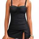 Yonique Womens Underwire Tankini Swimsuits with Skirt Two Piece Bathing Suits Tummy Control Swimwear, L