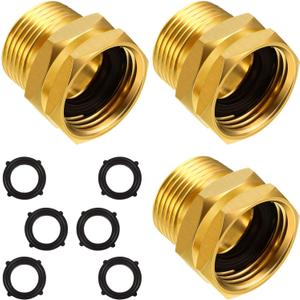 3 Packs 3/4 Inch GHT Female to NPT Male Connector, GHT to NPT Adapter Brass Garden Hose Connector Adapter Fitting to Pipe Fittings Connect with 6 Packs Extra Rubber Washer (3/4 Inch NPT Male)