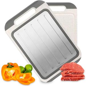 Double Sided Cutting Board - 2-Sided Chopping Boards for Kitchen - Versatile Wheat Straw PP, Stainless Steel Cutting Board for Meat, Fruit, Vegetables - Easy Cleaning Food-Safe BPA-Free - 9.8"x14.5"