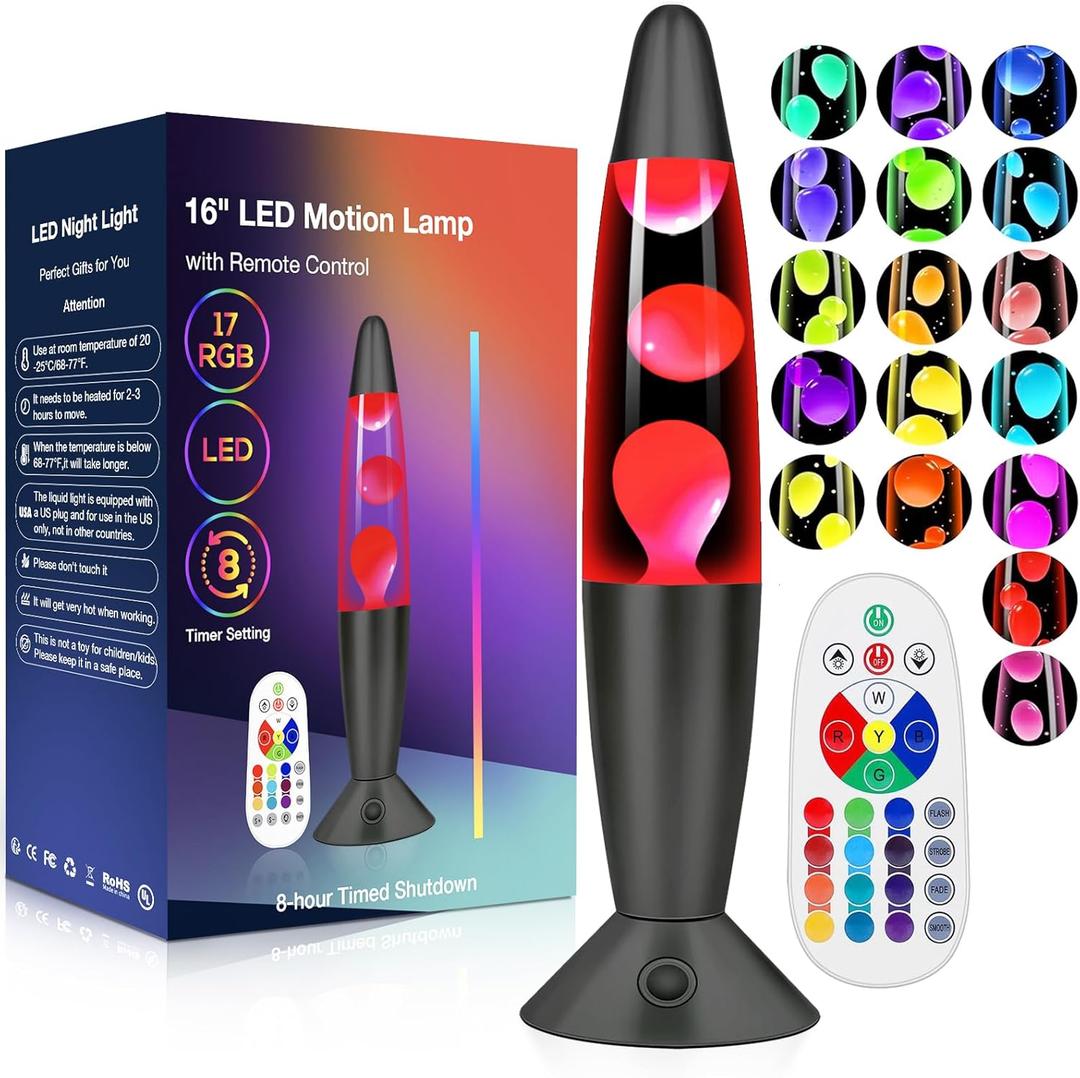 17 Colors LED Liquid Motion Lamps with Remote: 16 Inch Color Changing Lamp Black Night Light for Kids Adults, Relaxing Table lamp Nightlight for Bedroom Office Decor Christmas Thanksgiving Day Gifts