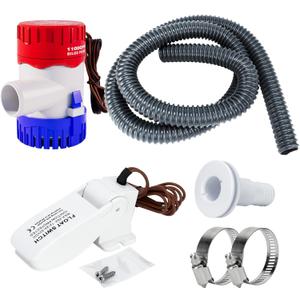 Sanuke 1100gph Boat Bilge Pumping Kit, 12V Bilge Water Pump with Float Switch, 6 FT Kink-free 1-1/8 Inch Hose, 2 Clamps and Thru-Hull Fitting, Bilge Pumps for Boats Kayak Cruisers
