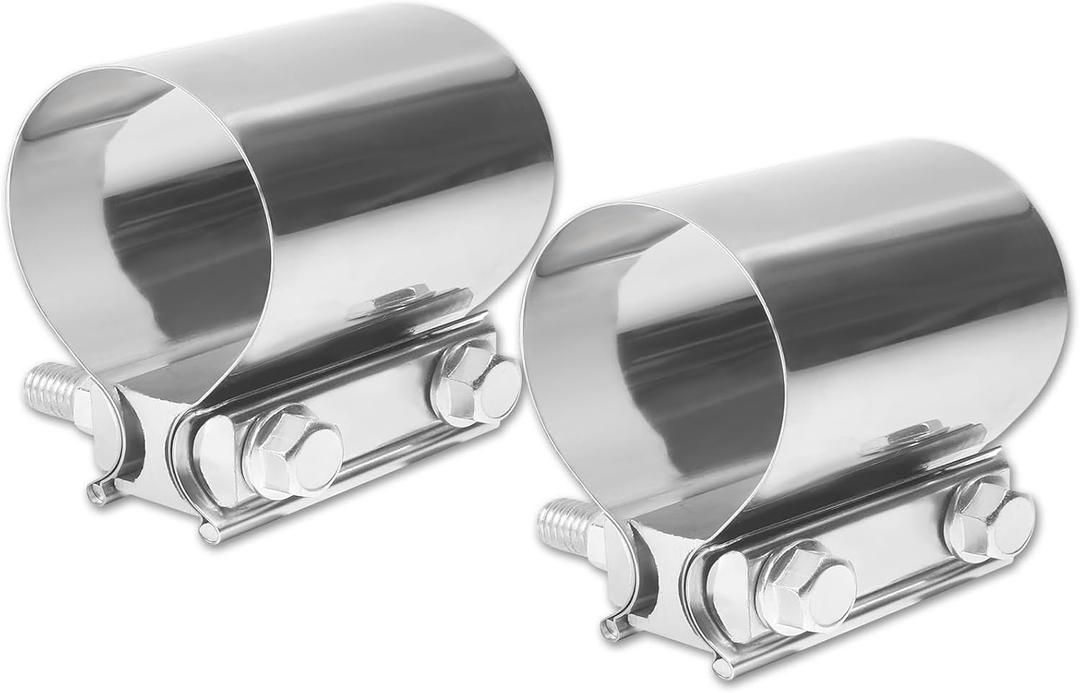 2.5 Inch Exhaust Clamp, 2Pack 2.5" Joint Exhaust Pipe Muffler Clamp Band 304 Stainless Steel Universal Car Accessories for Muffler Pipe Repair, Catalytic Converters