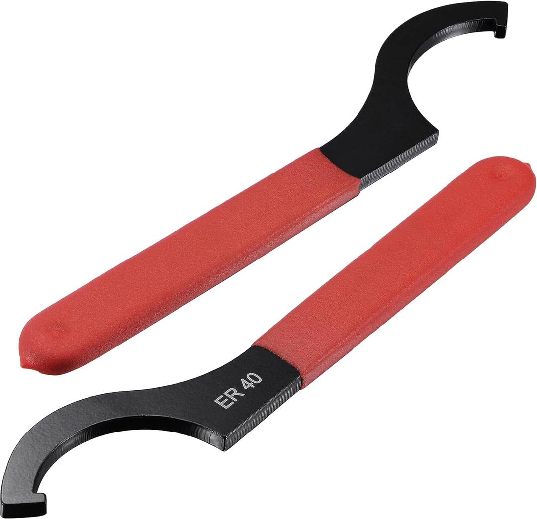 uxcell C Hook Spanner Wrench for Lathe Clamping ER40 Collet Chuck Nut with Red Non-slip Handle 2pcs