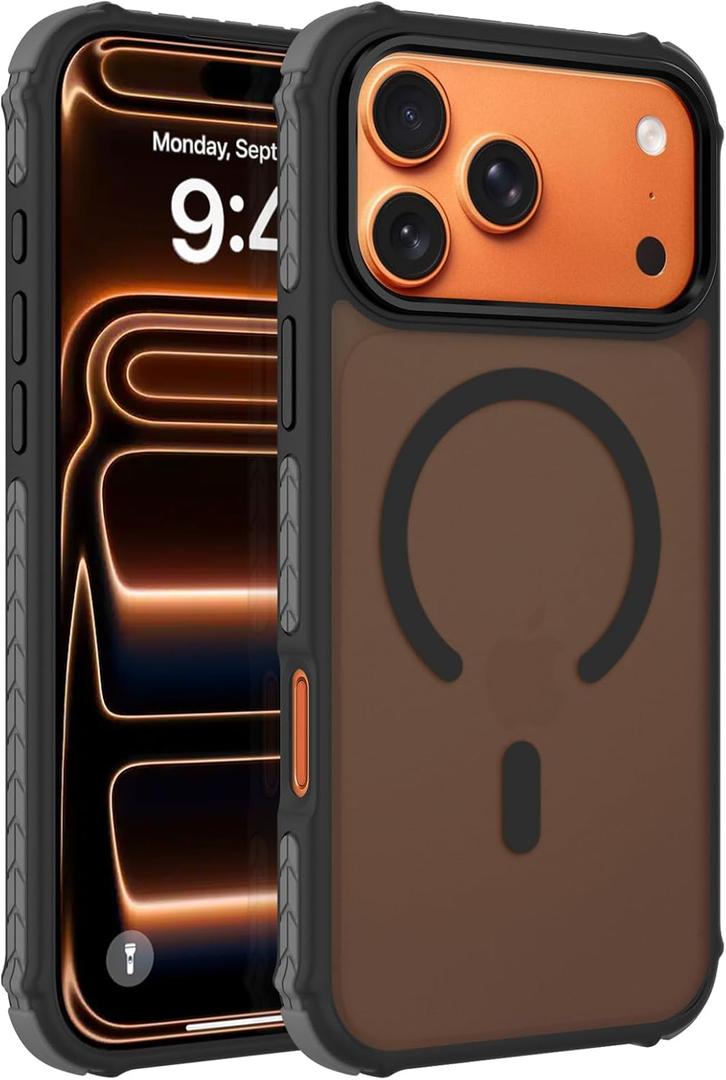 MZELQ for iPhone 17 Pro Case, Compatible with MagSafe, Anti-Skid Edge, Shockproof, Drop Proof,Corner Protection, Crystal Back, TPU High Duty Phone Cover -Black