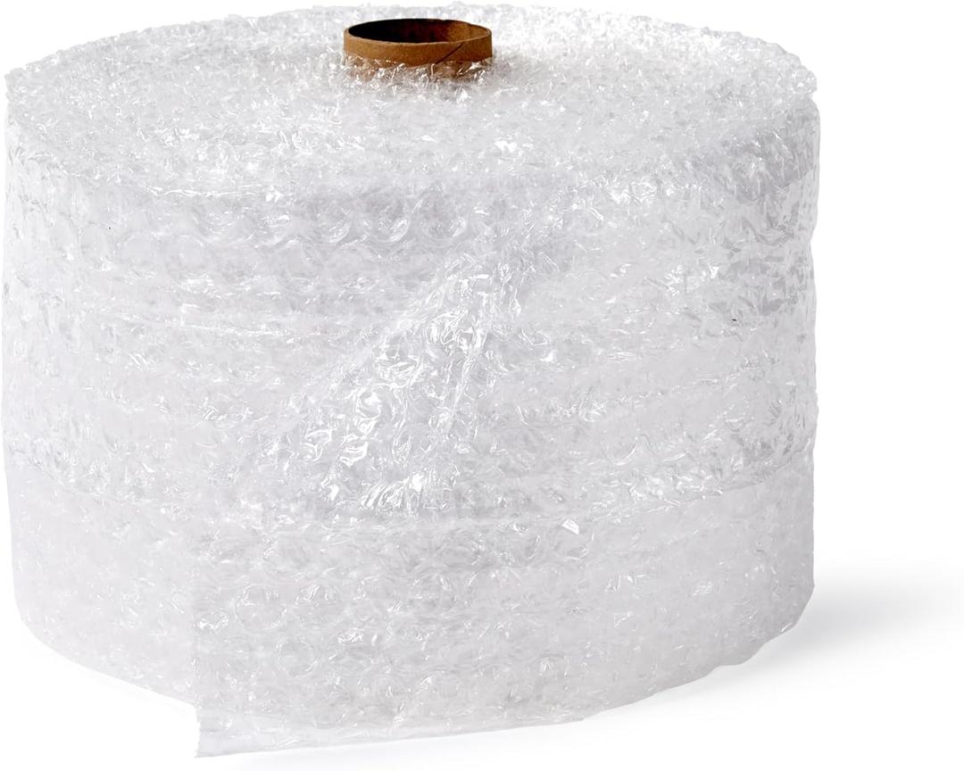 Amazon Basics Bubble Cushioning Wrap for Moving, Packing, Shipping and Storage, Heavy Duty Protection for Fragile Items, 12-inch x 100-foot Long Roll, Large 5/16", Clear