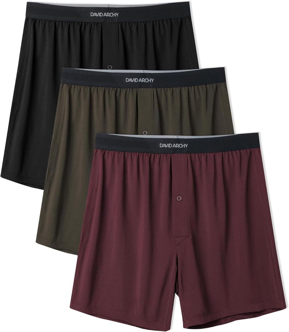 DAVID ARCHY Mens Boxer Shorts Underwear Quick Dry Breathable Mens Boxers Moisture Wicking Boxers for Men 3 Pack(XL, Olive Green/ Black/ Grape Purple)